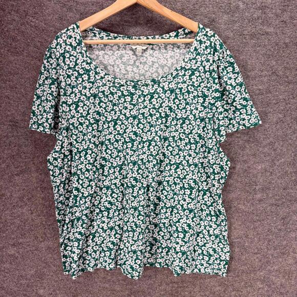 Lucky Brand Tops - Lucky Brand T-Shirt Women 2XL Green Floral Short Sleeve Round Neck Casual